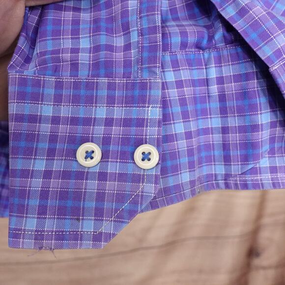David Donahue Shirt Mens XL Purple Blue Plaid Long Sleeve Button Front Cotton - Picture 7 of 11